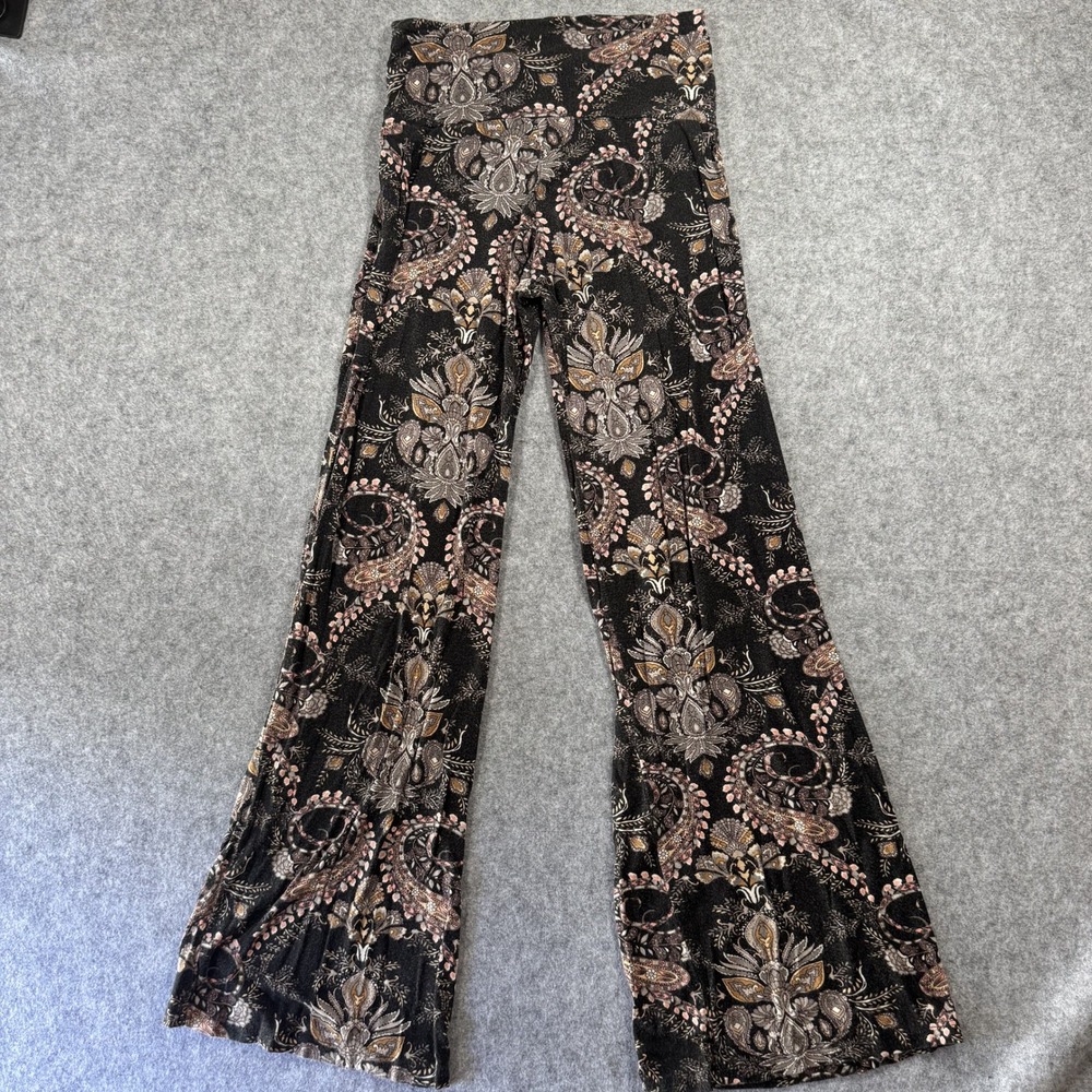 Popana Paisley Palazzo Pants Medium Black Multi Wide Leg Stretch Made in USA - Picture 2 of 8